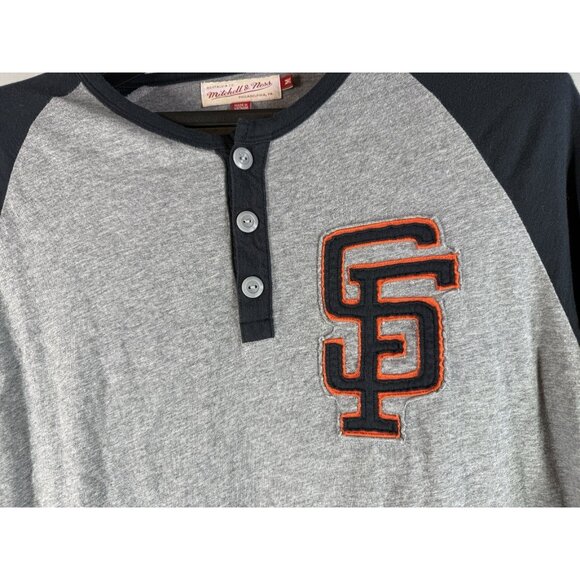 SF Giants Mitchell and Ness Button Baseball T-Shirt, Size M, Gray/Black/Logo - Picture 5 of 11